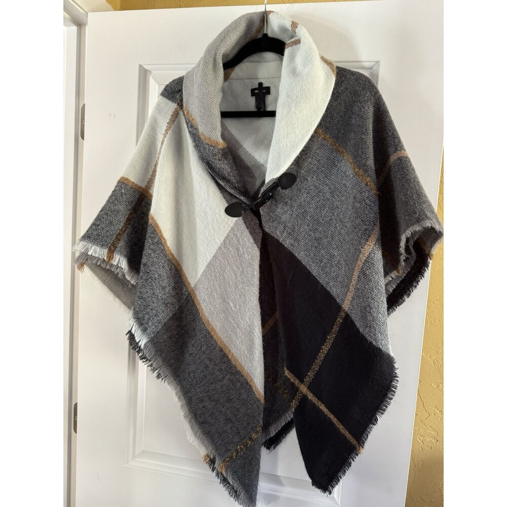 Modena‎ Blue & Grey Fringe Sweater Cape Poncho One Size